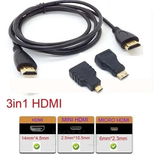 Hdmi To Hdmi Mini Hdmi Micro Hdmi Cable - 3 In 1