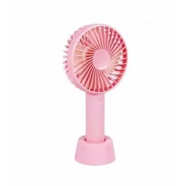 Rechargeable Mini Usb Hand Fan + Base + Battery- Pink