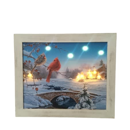 Framed Snow Scenic Decorative Wall Art With Led Lights 20" X 24"