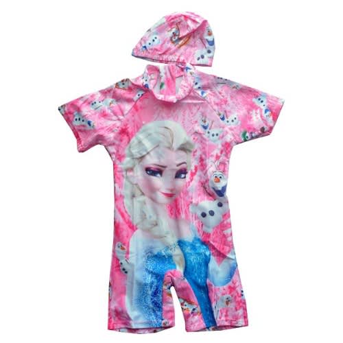Girls Swimming Costume With Cap - Multi Colours