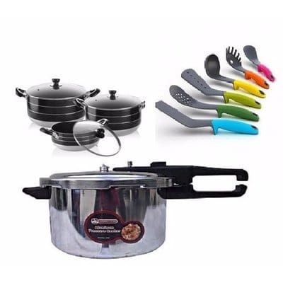 Pressure Cooker + 3 Non stick Pot Set + Non Stick Cooking Spoon