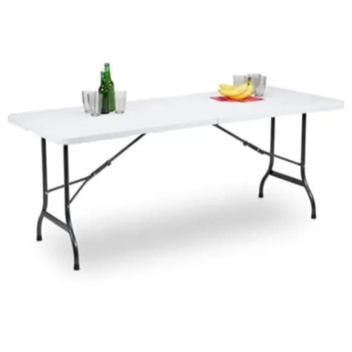 8-seater Rectangular Plastic Top Table With Folding Metal Legs - 5ft - White