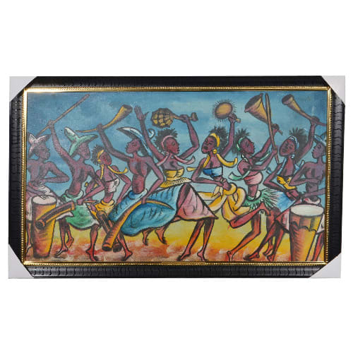 Handmade Painting Of African Village Dancers - Portrait (56 X 18)