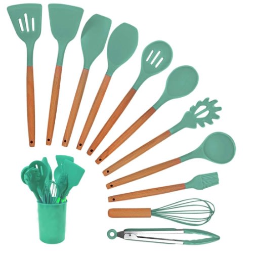 Silicone Cooking Spoons Set - Green