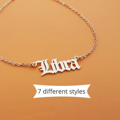 Gold Plated Letter Gothic Zodiac Pendant Necklace - Libra