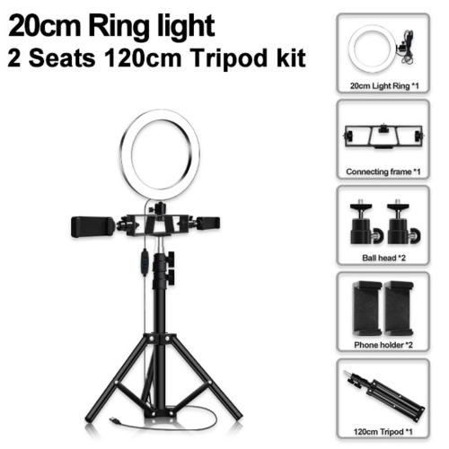 8-inch Led Ring Light Tripod With Dual Phone Holders Maximum To 1.2m For Video Recording