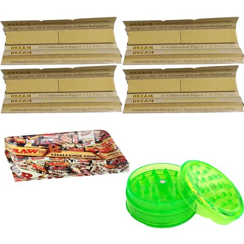 4 Booklets Of Rolling Paper With Tips,  60mm Plastic Crusher, And Mini Raw Rolling Tray