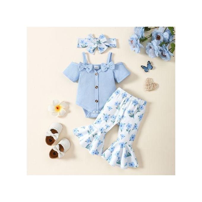 Catpapa 0-18Months Baby Girls Bodysuit With Pants And Headband