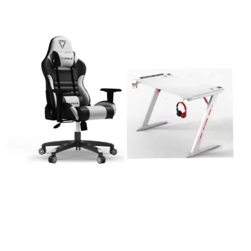 Executive Office Gaming Chair + Gaming Desk - White/Black