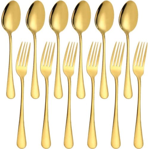 Gold Plated Stainless Steel Spoon & Fork - 12pcs