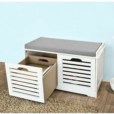 Sobuy Storage Bench 2 Drawers & Removable Seat Cushion - White