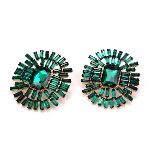 Exaggerated Crystal Stud Earrings - Green