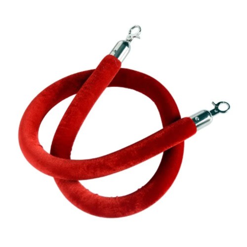 Velvet Barrier Crowd Control Stanchion Rope With Silver Hook - Red
