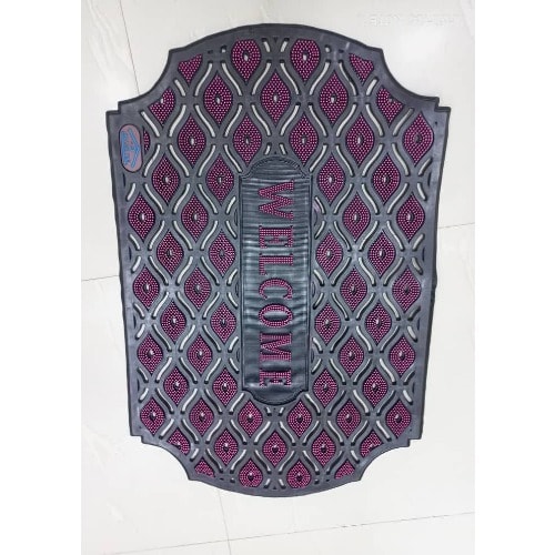 Welcome Door Mat With Purple Foot Scrubber