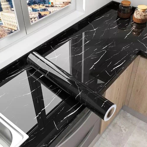 Marble Kitchen Wallpaper -60 Cm By 5m - Black