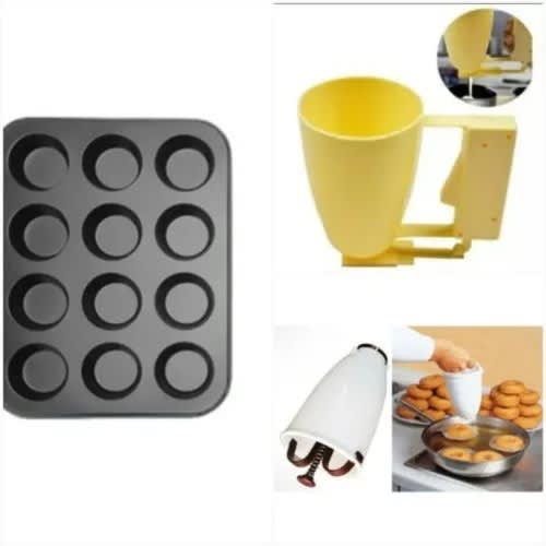 Non-stick Cupcake Muffin Pan + Puff Puff Dispenser Combo 15x11 inches