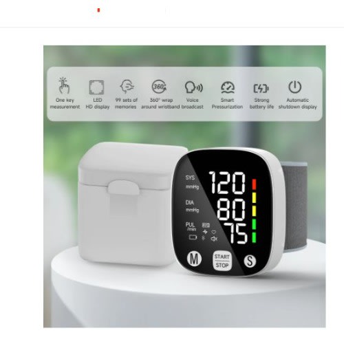 Led Rechargeable Wrist Blood Pressure Monitor - English - Russian - Portuguese - Spanis