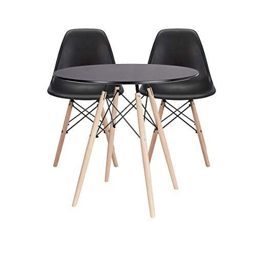 Modern Round Dining Table With 2pcs Of Dinning Chairs Set-black