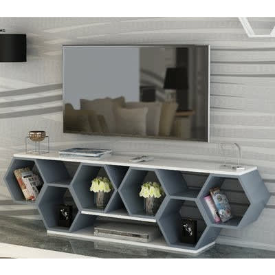 Glossy Hexagon Tv Stand - Multicolor