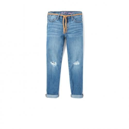 Girls Distressed Rip Denim Girlfriend Jeans- Blue Wash