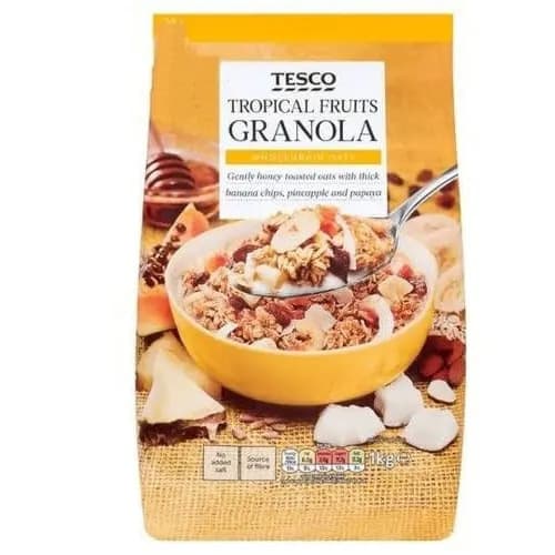Tesco Granola Cereal With Banana Chips + Pineapple & Papaya - 1 Kg
