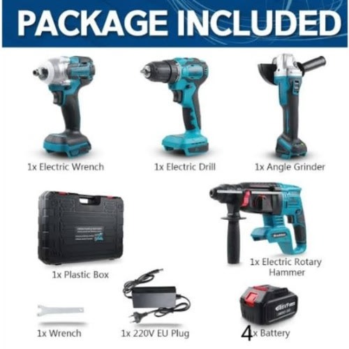 Makita Cordless 4pcs Combo Set - 20v Grinder Impact Wrench Drill Rotary Hammer X4 Batterie