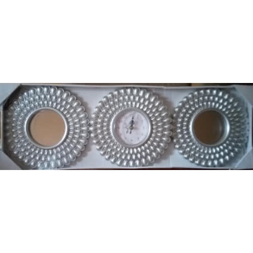 Decorative Wall Mirror And Clock - Silver