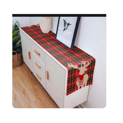 Christmas Elk Linen Table Runner