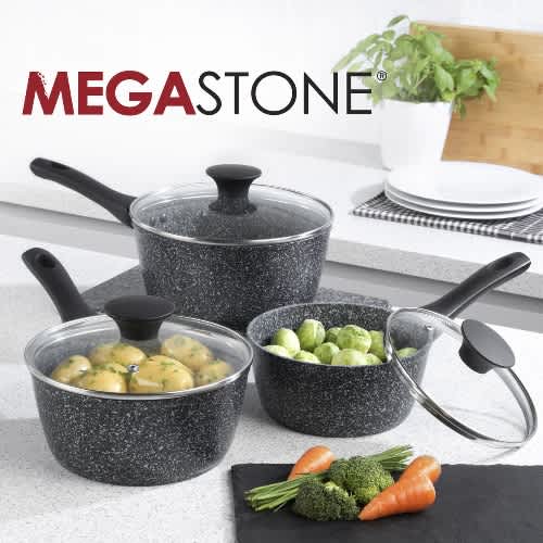 Megastone Collection Saucepan Set With Lids - Non-stick - 3Pcs