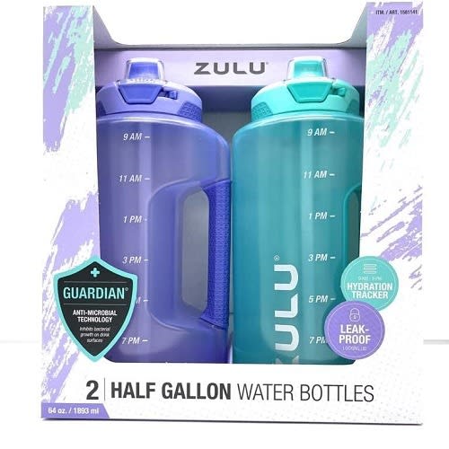 Half Gallon Water Bottles With Hydration Tracking Time Markers - 2 Pieces  - 64 Oz - Grape & Aquaviva