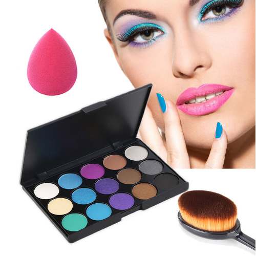15 Color Eye Shadow Makeup Palette + 1 Sponge+ Makeup Toothbrush