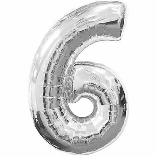 Number 6 Birthday Foil Balloon -Silver-32"