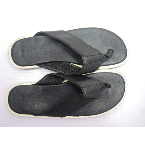 Men's Plain Leather Pam Slippers- White + Black