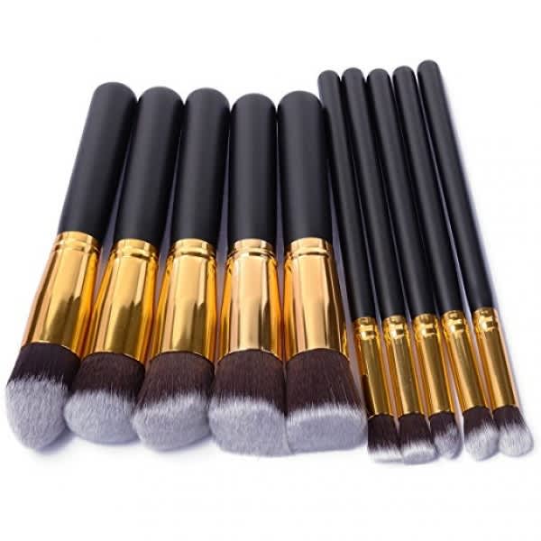 10-Piece Kabuki Sculpt Makeup Brush Set - Black & Gold