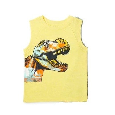 Toddler Boys Muscle Sleeveless Tank Top- Yellow Dino