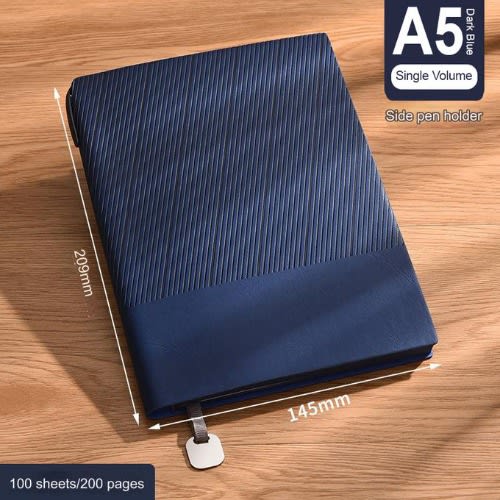 A5 Hardcover Diary & Jotting Note Book With Pen Holder - 200 Pages - Blue