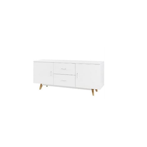 TV Stand Console Entertainment Center Wood Shelves Modern Drawer Table - White