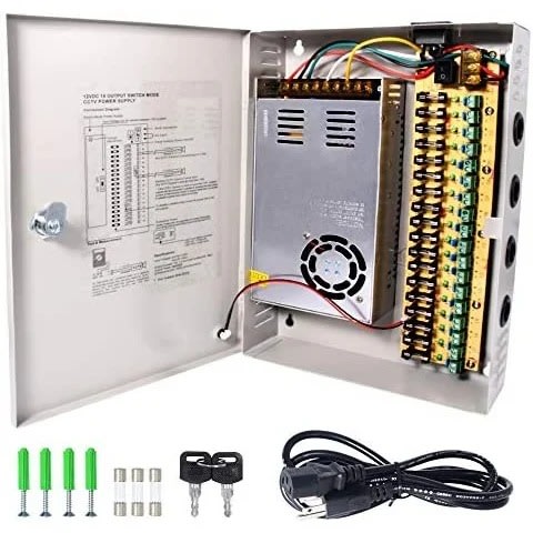 18 Channel 12v DC 20a Power Supply Box With Individual Fuse For CCTV Camera