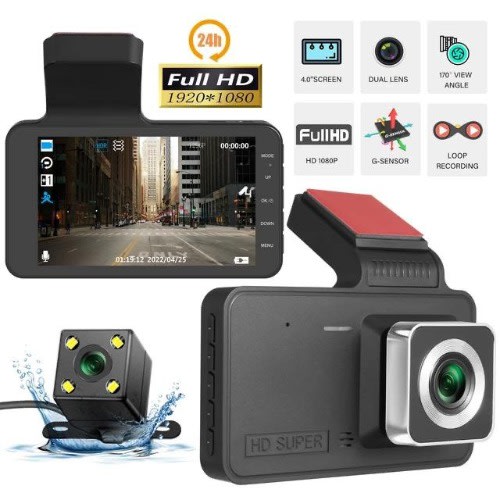 Dash Cam Dual Lens 4" Car DVR Camera Full Color 1320P HD Motion Detection EDR 24Hr Parking