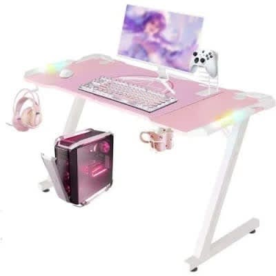 Executive Office Gaming Chair + Gaming Desk - Black/white/pink