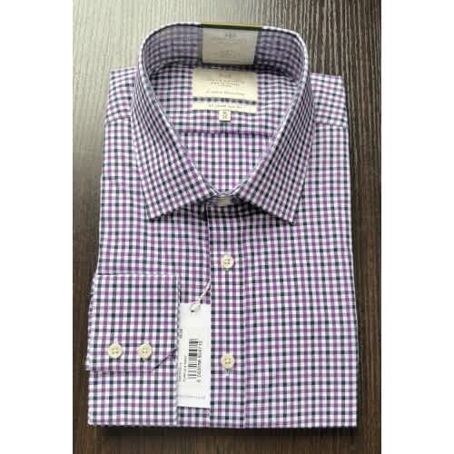 Men's Purple & Navy Multi Check Slim Fit Shirt - Single Cuff