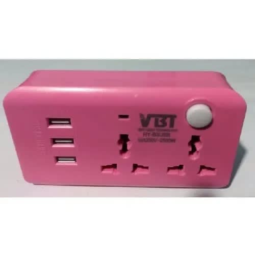 2-socket Adaptor With 3-usb - Pink