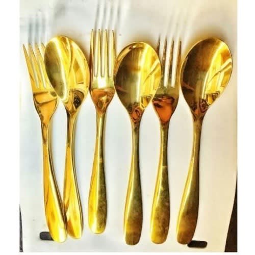Posh Luxury Gold Plated German Stainless Steel Spoons And Forks - 6 Piece
