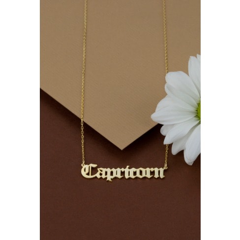 Gold Zodiac Pendant Necklace - Capricorn Letter