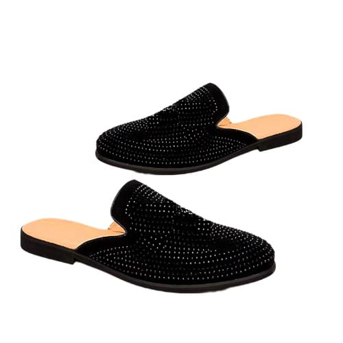 Men's Rhine Mules Stoned Half Shoes - Black