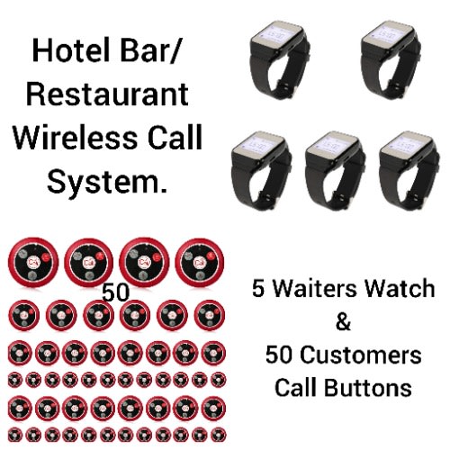 Hotel Restaurant/bar Waiters/customers Service Wireless Call System 50 Buttons/5watch Pack