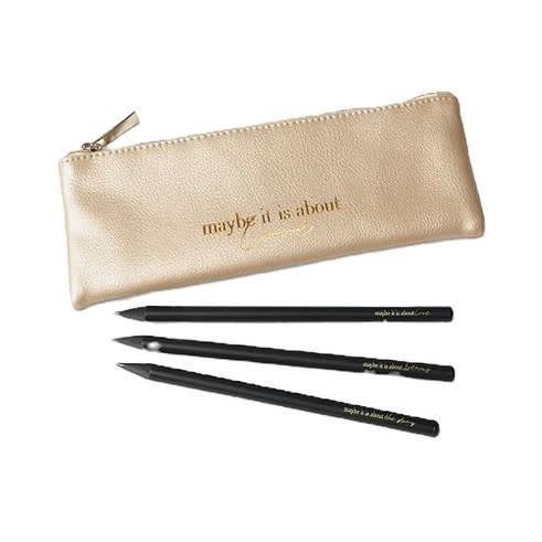 Tchibo 3 Piece Pencils With Case - Black And Gold