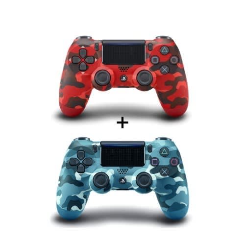 Ps4 Gamepad Controller With Touchpad Lightbar - Red And Blue Camo - 2pieces