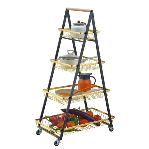 Multi Purpose Foldable Gold 4-tier Steel Utility Rolling Storage Trolley
