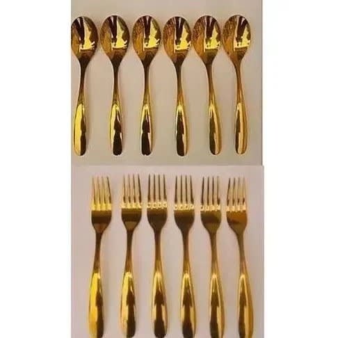 Stainless Steel - 6 Spoon & 6 Fork - Gold Plated